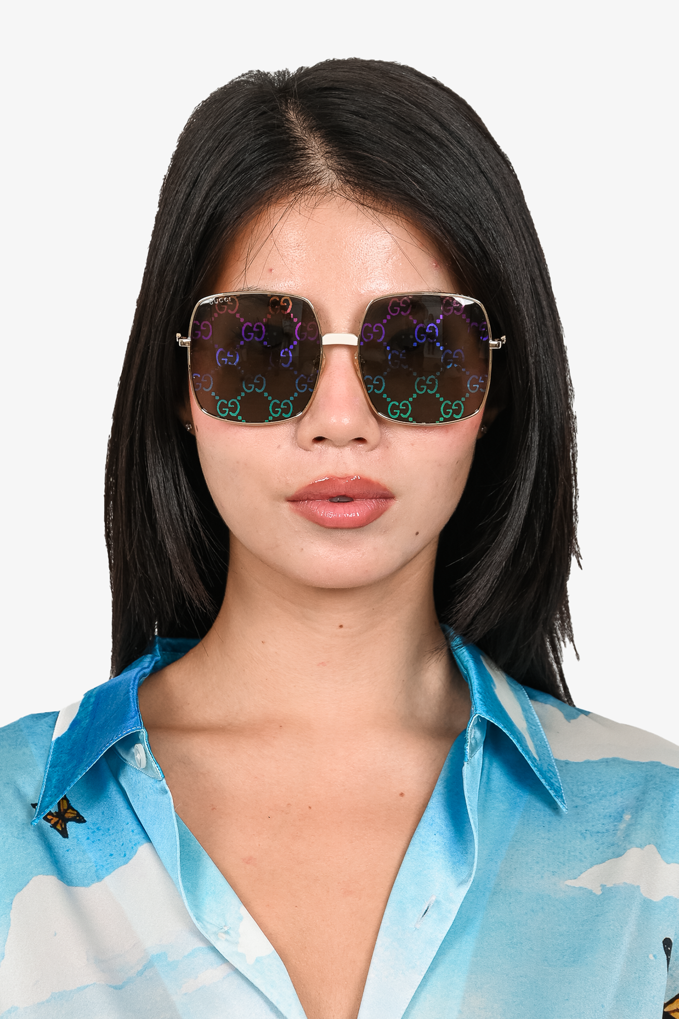 Gucci Square Sunglasses With Rainbow Glasses in Metallic