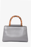 Gucci Grey Leather Small Nymphaea Bamboo Top Handle Bag