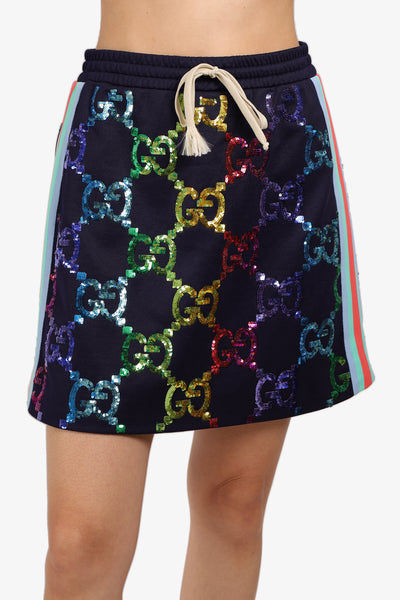 Gucci Navy Sequin GG Skirt Size Small