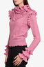 Gucci Pink Wool Eyelet Ruffle Turtleneck Sweater Size 27