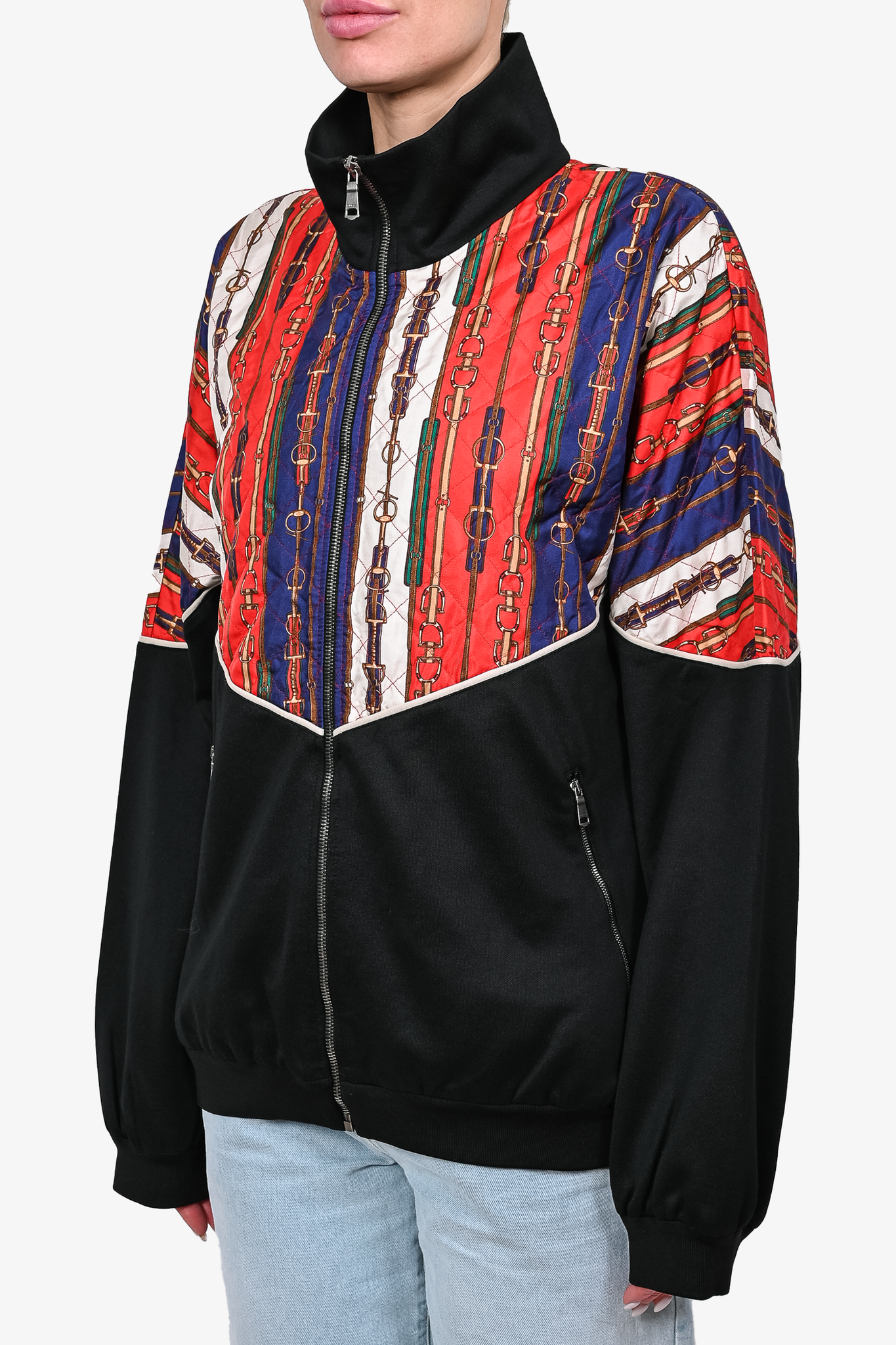 Gucci Red/Black/Multi Chain Print Zip Up Jacket sz XL w/ Tags