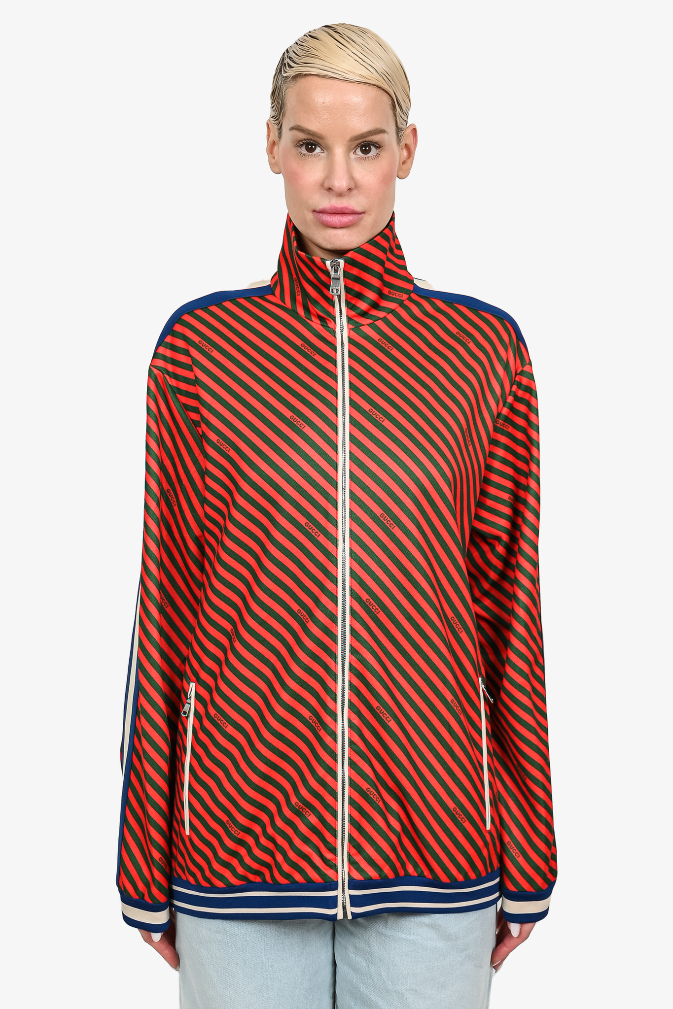 Gucci Red/Green/Blue Diagonal Striped Technical Zip Up