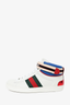 Gucci White Leather High Top Web Sneakers Size 5.5