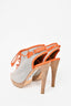 Hermès Beige/Orange Canvas Booties Slingback Heels Size 36