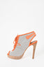 Hermès Beige/Orange Canvas Booties Slingback Heels Size 36