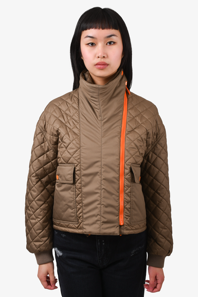 Hermes Brown Quilted Nylon Cropped Jacket Size 36