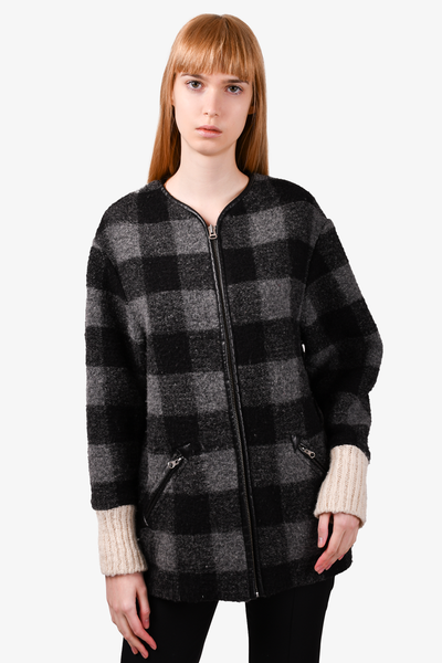 Isabel Marant Etoile Wool Black Grey Plaid Zip Up Jacket Size 38 Mine Yours