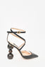 Jacquemus Black Leather Strap Heels with Wooden Heels Size 35