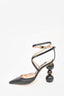 Jacquemus Black Leather Strap Heels with Wooden Heels Size 35