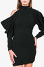 Louis Vuitton 2020 Black Wool Cold Shoulder Puff Sleeve Mini Dress Size XXS