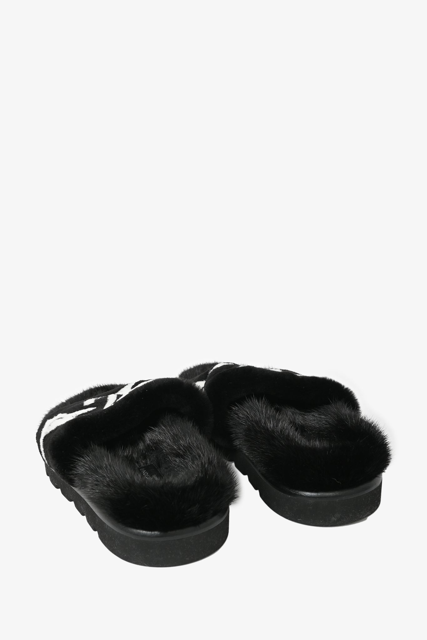 Louis Vuitton Black/White Shearing Fur Slide Flats Size 38 Louis