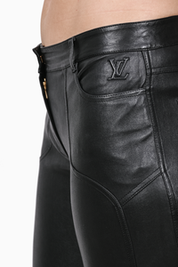 LOUIS VUITTON Leather Jeggings Lambskin Ankle Zip Moto Pant in