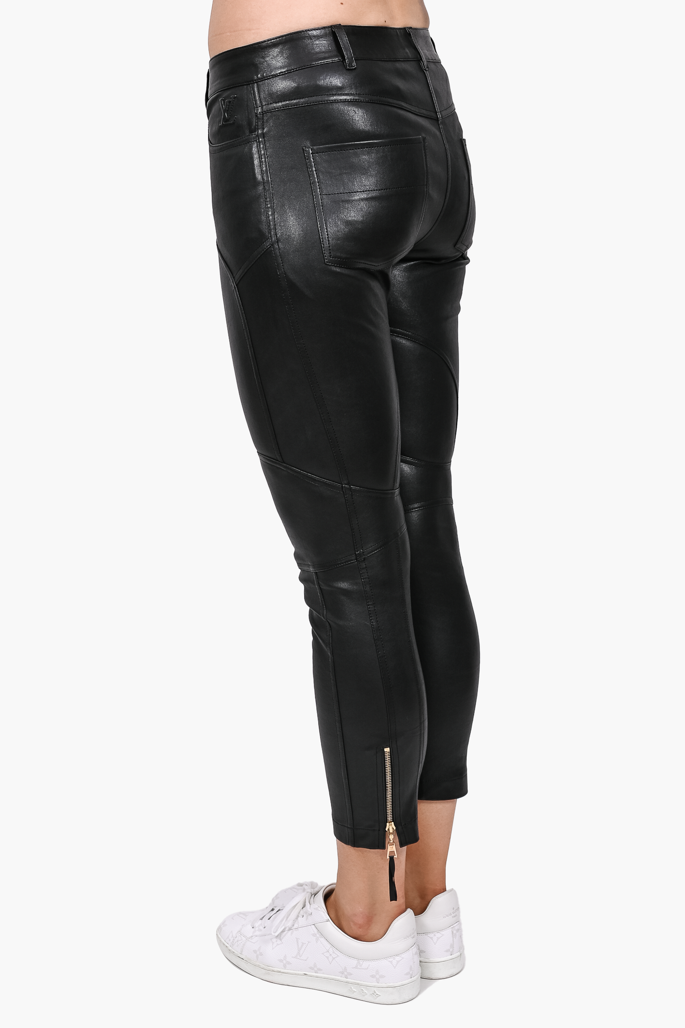 LOUIS VUITTON Leather Jeggings Lambskin Ankle Zip Moto Pant in