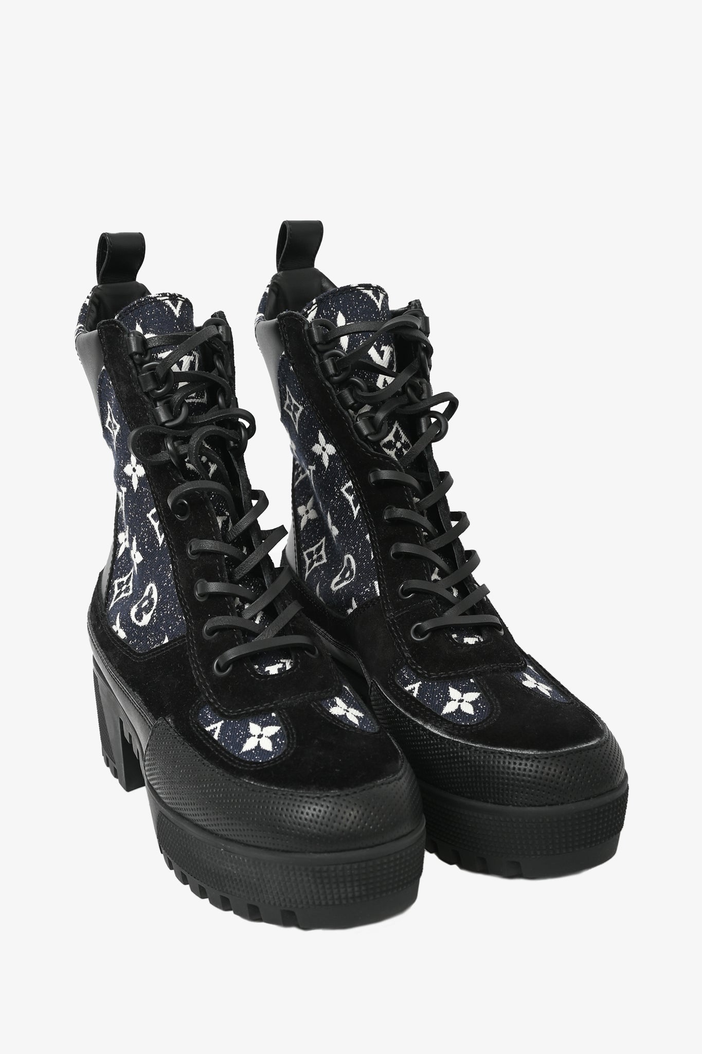 Louis Vuitton Black Leather Star Trail Block Heel Boots Size 38