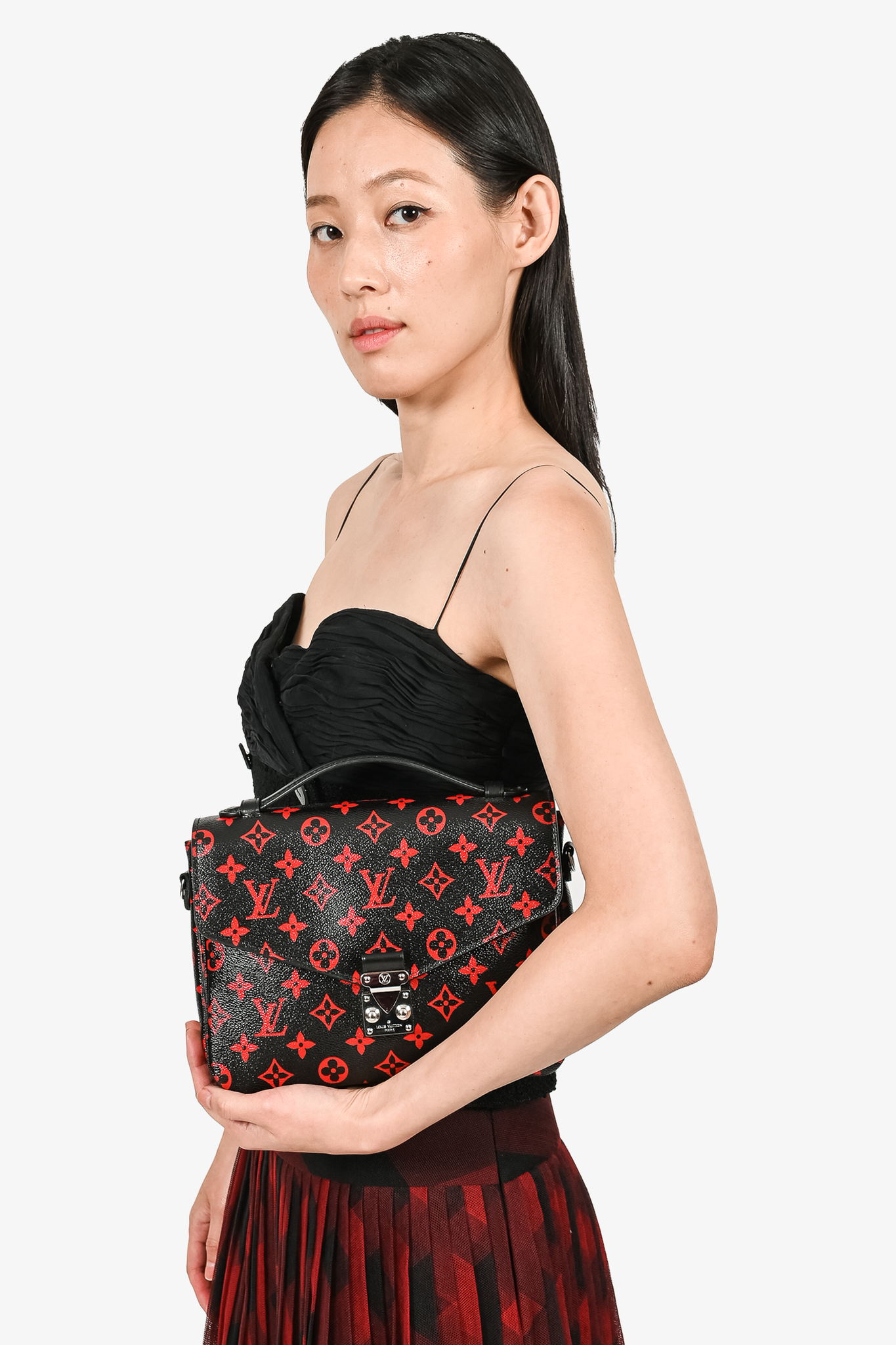 Louis Vuitton Black w/Red Monogram Pochette Metis Top Handle w