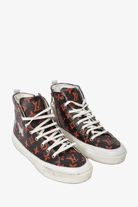 Louis Vuitton Back and Brown Leather and Monogram Canvas High-Top Sneakers