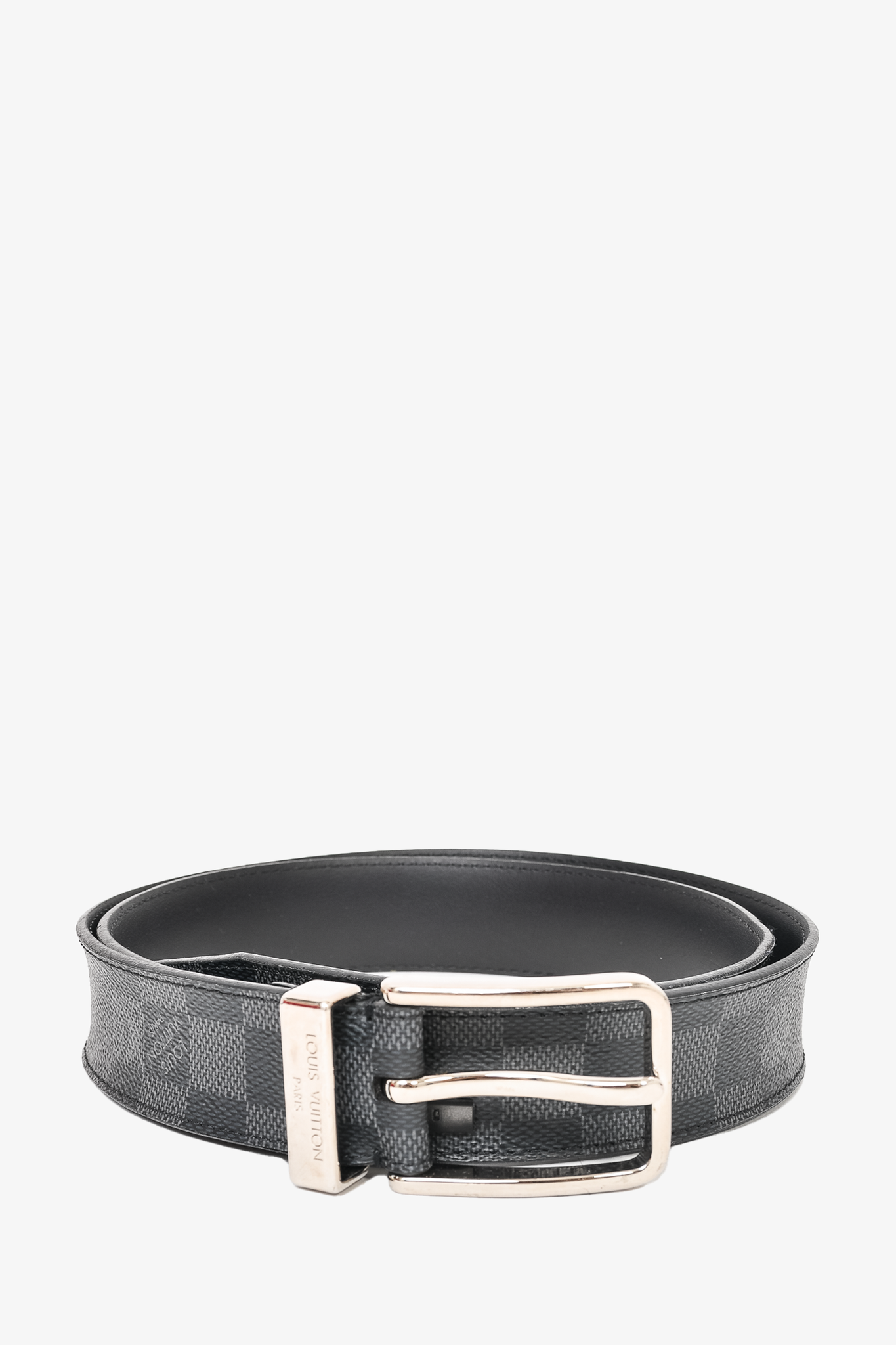 Louis Vuitton Checkered Belt Black with Silver Buckle