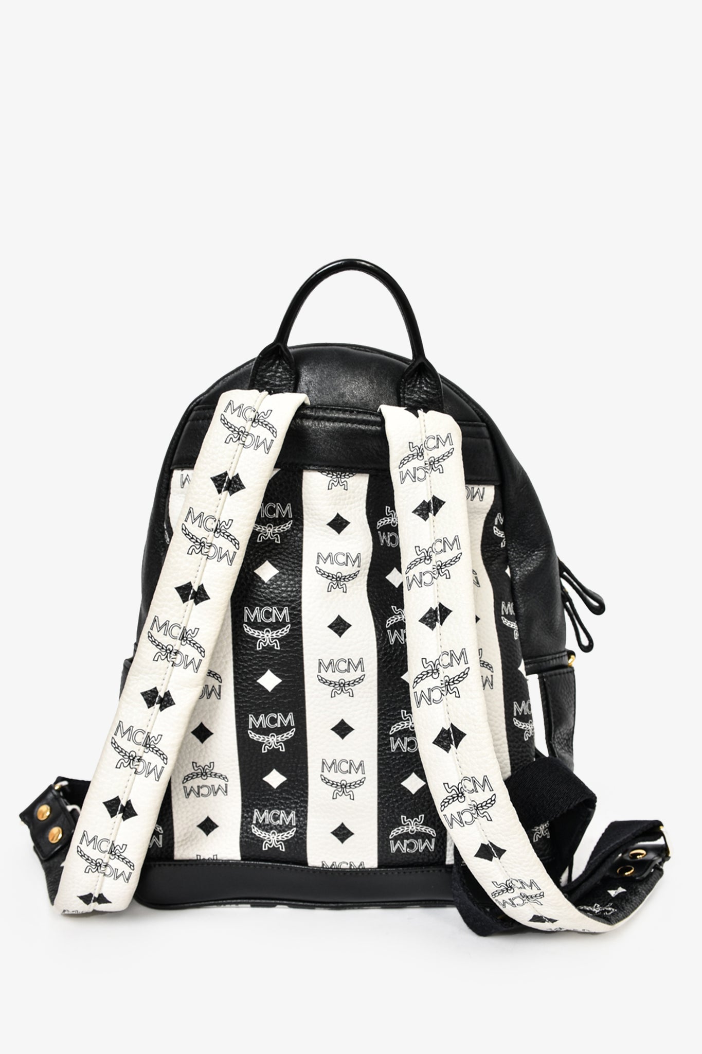 Mcm backpack discount black and white