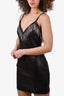 Area Black Leather Crystal Chain Embellishment Mini Dress Size S