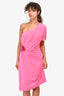 Versace Pink One Shoulder Midi Mid Length Dress Size 42