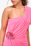 Versace Pink One Shoulder Midi Mid Length Dress Size 42