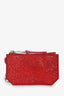 Versace Red Leather Swarovski Crystals Front Side Zip Card Holder