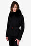 Prada Sport Black Wool Belted Jacket with Fur Hood Size 42