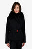 Prada Sport Black Wool Belted Jacket with Fur Hood Size 42