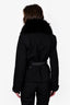 Prada Sport Black Wool Belted Jacket with Fur Hood Size 42