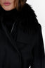 Prada Sport Black Wool Belted Jacket with Fur Hood Size 42