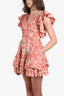 Ulla Johnson Orange/White Floral Print Short-sleeve Dress Size S