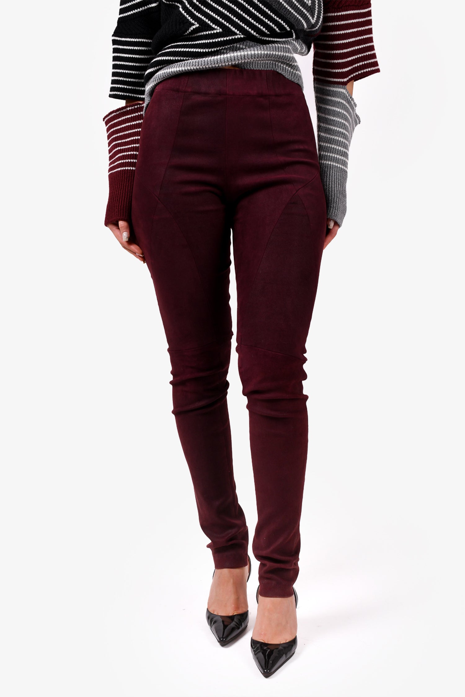 Womens Burgundy Suedette Leggings