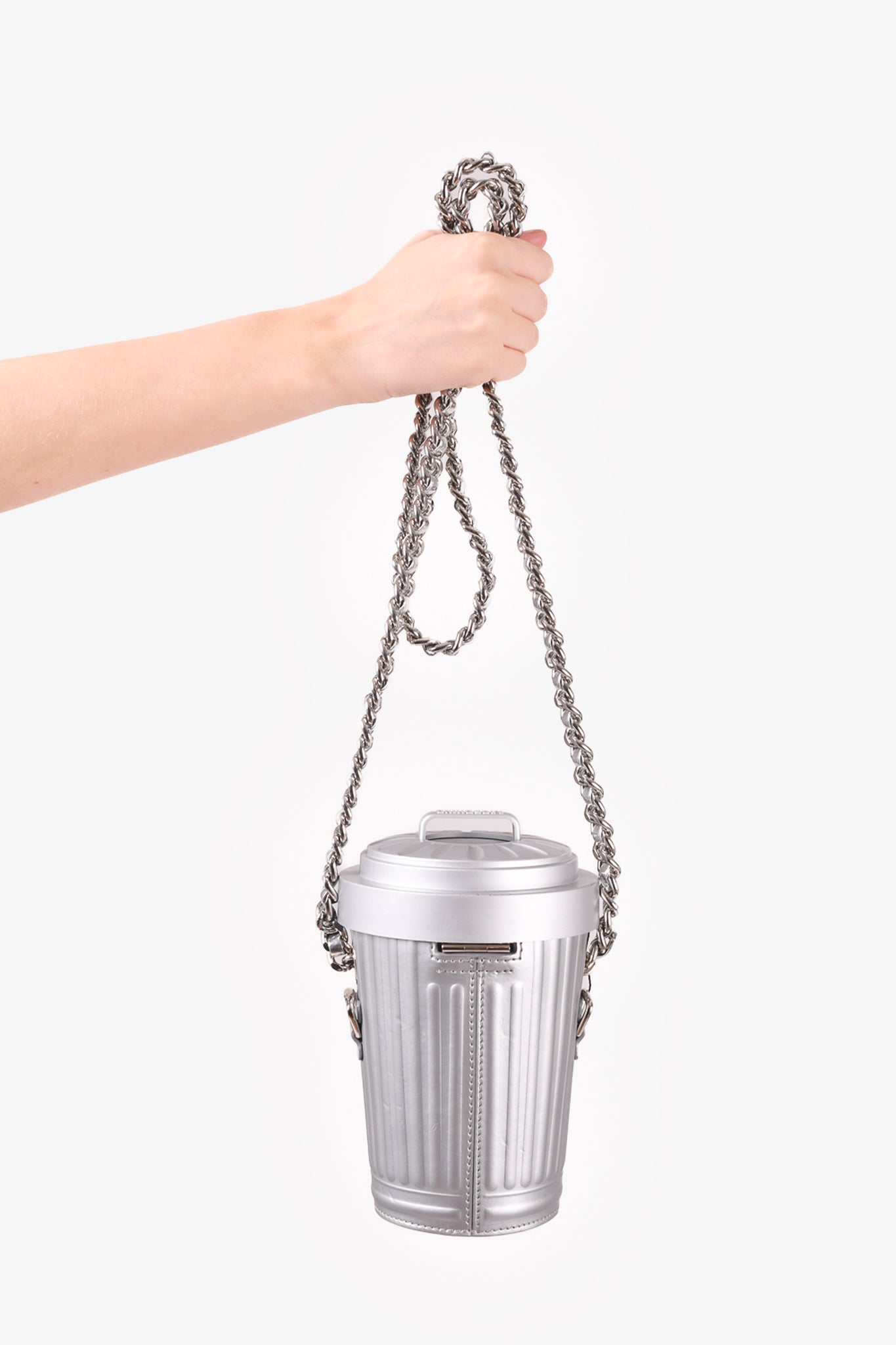 Moschino Silver Trash Can Shoulder Bag with Chain Strap