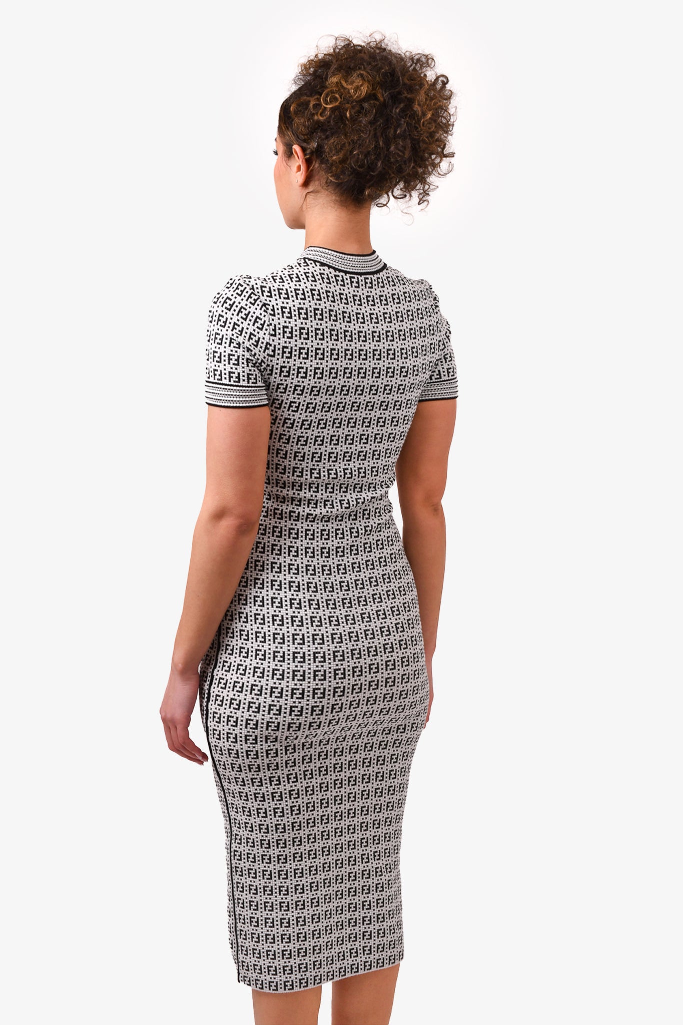 Fendi Black White FF Monogram Jacquard Bodycon Dress Size 36