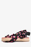 Prada Black/Pink Floral Satin Tie-Up Espadrille Sandals Size 37.5