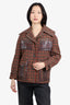 Prada Runway Brown Check Wool Leather Fringe Jacket Size 38