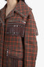 Prada Runway Brown Check Wool Leather Fringe Jacket Size 38