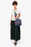 Chloe Navy Blue/Pink Linen Floral Perforated 'Kamila' Tote with Strap