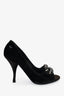 Casadei Black Velvet Crystal Toe Heels Size 8