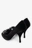 Casadei Black Velvet Crystal Toe Heels Size 8
