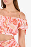 Poupette St. Barth Pink Floral Cold Shoulder Top + Ruffled Mini Skirt Set Size S