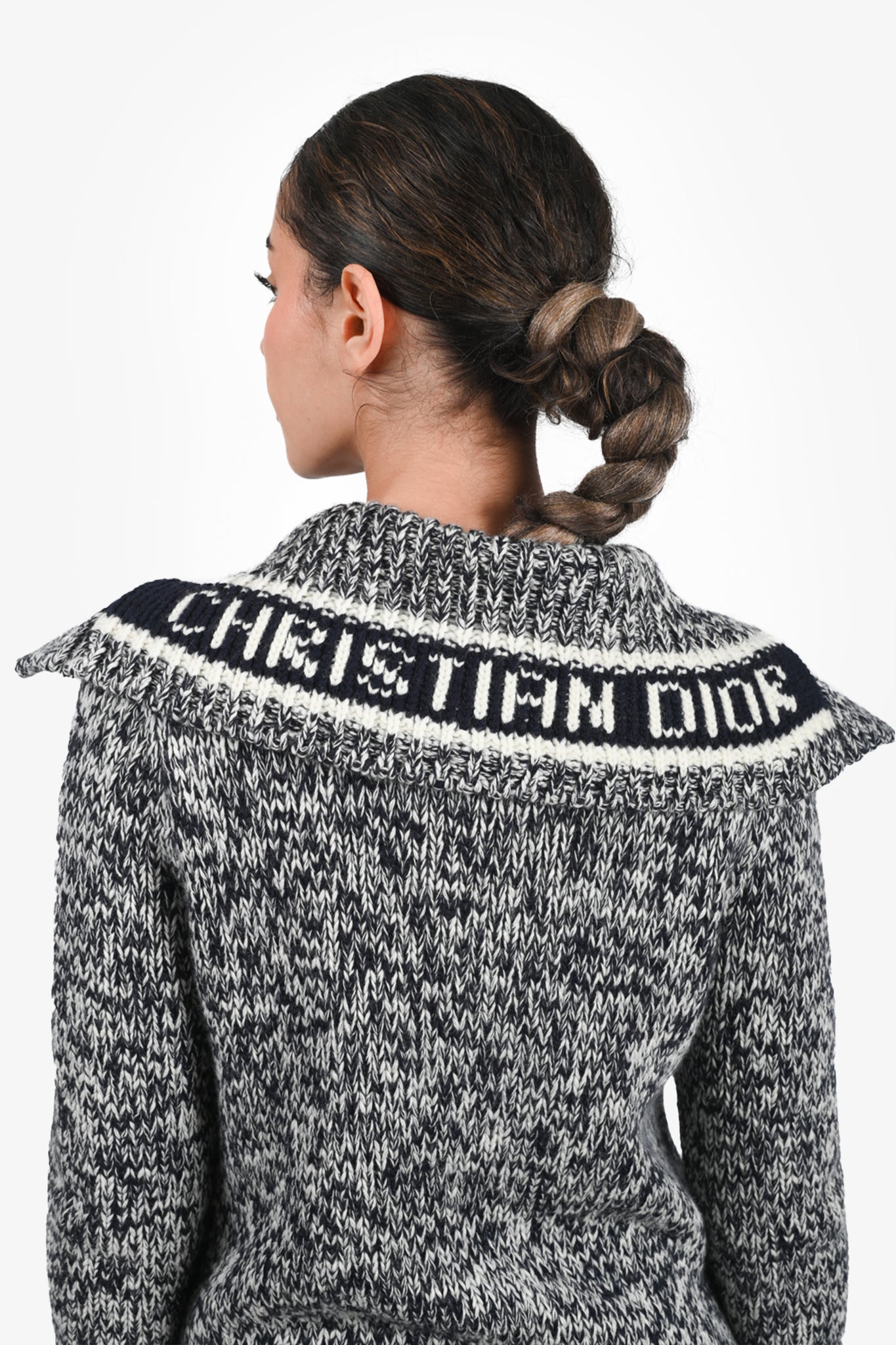 Christian Dior Black/White Cashmere Blend Button-Down Cardigan