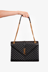 Saint Laurent Black Chevron Leather Large Envelope Bag GHW – Mine