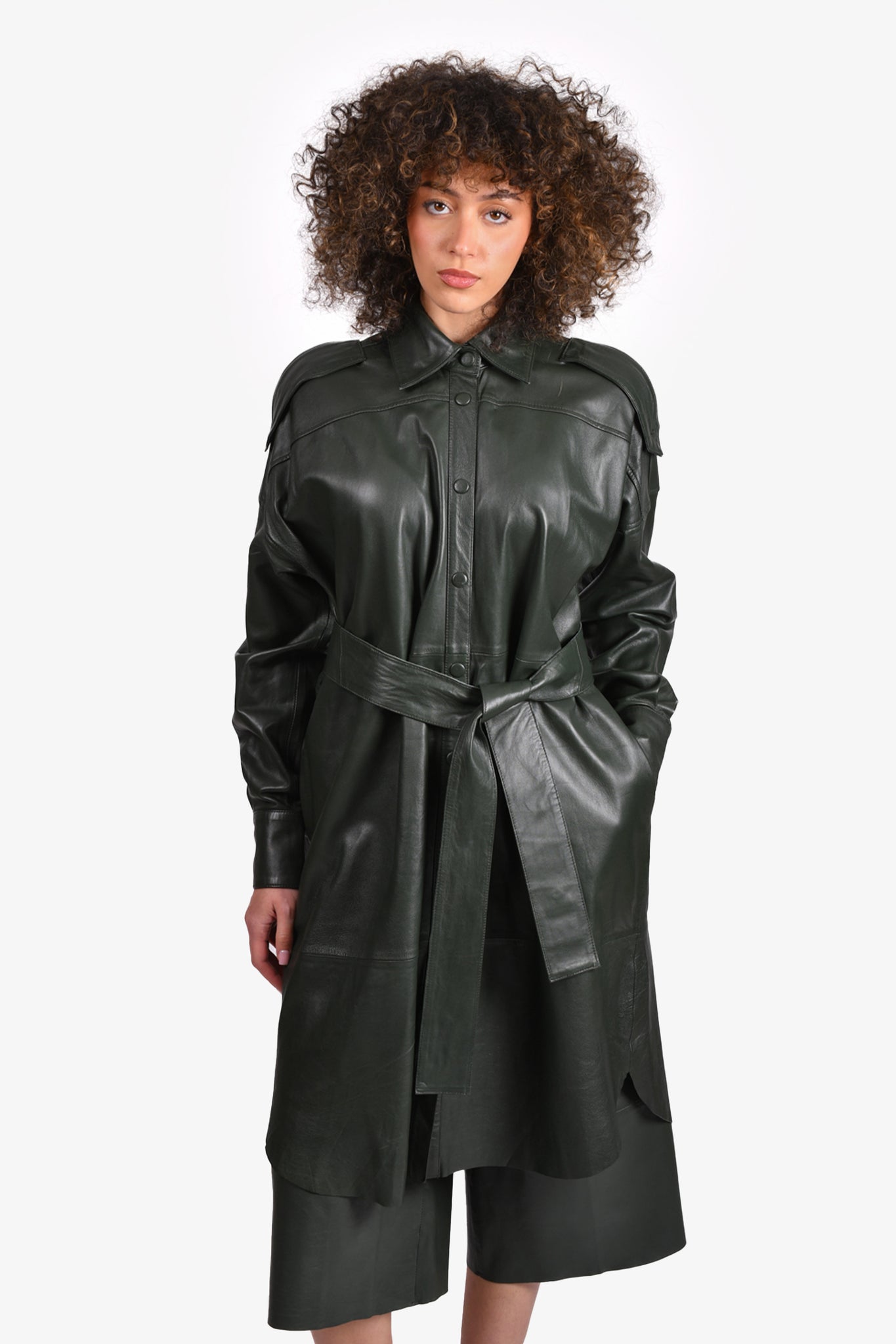 Remain Birger Christensen Green Lambskin Leather Coat with Belt Size 2 ...