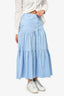 Red Valentino Blue Cotton Ruffle Hem Maxi Skirt Size 38