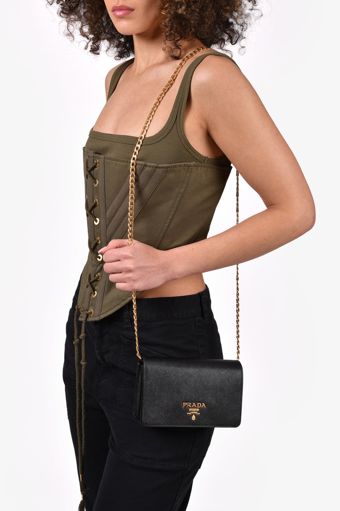 Prada Saffiano Printed Leather Mini Promenade Bag Black Pony-style calfskin  ref.1010725 - Joli Closet