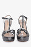 Prada Silver Leather Crystal Embellished Heels Size 38.5 (As Is)