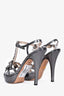 Prada Silver Leather Crystal Embellished Heels Size 38.5 (As Is)