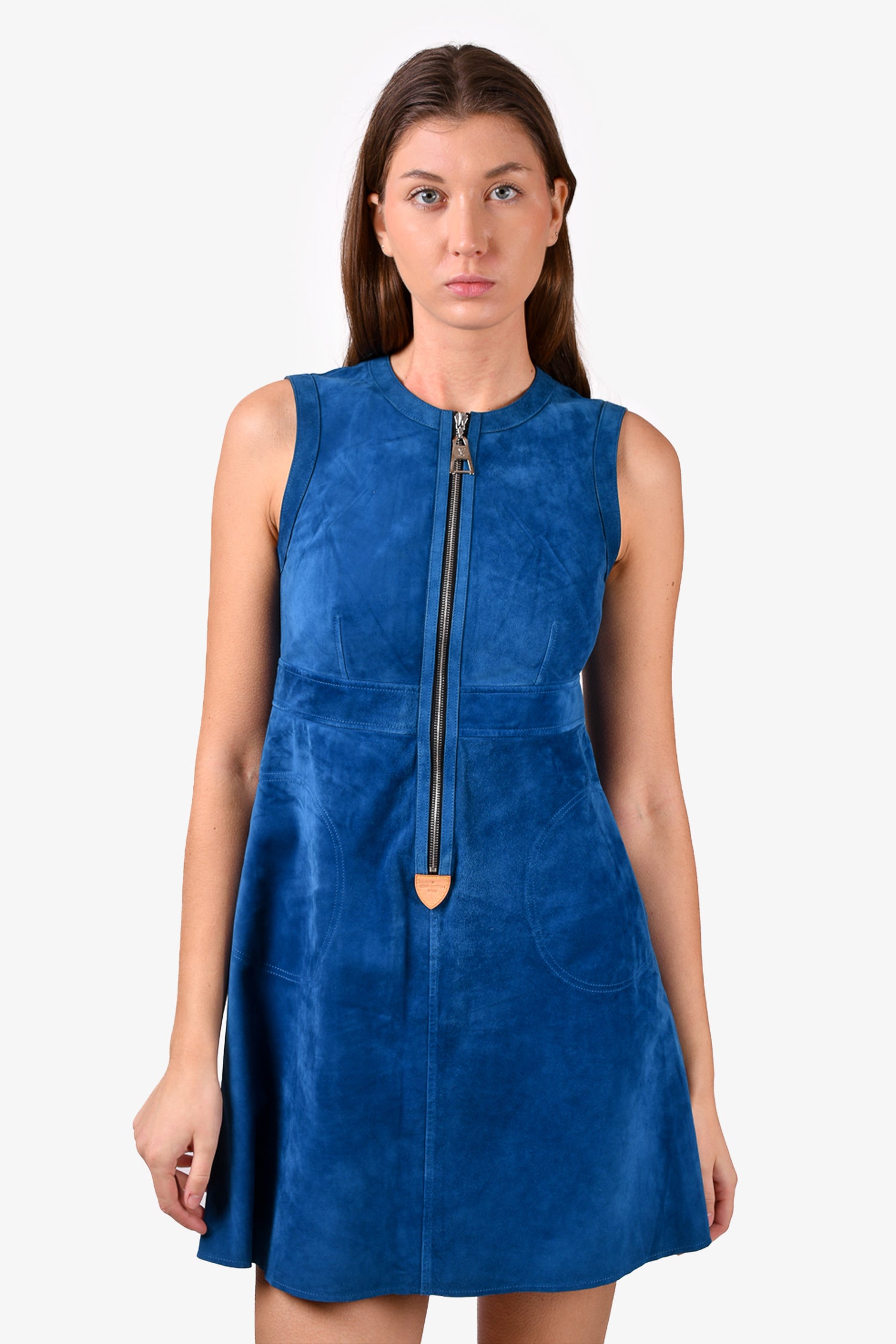 Louis Vuitton Blue Tweed Skater Dress, Blue, 40