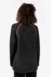 T by Alexander Wang Grey Wool Pink Stitch Cable Knit Sweater Size